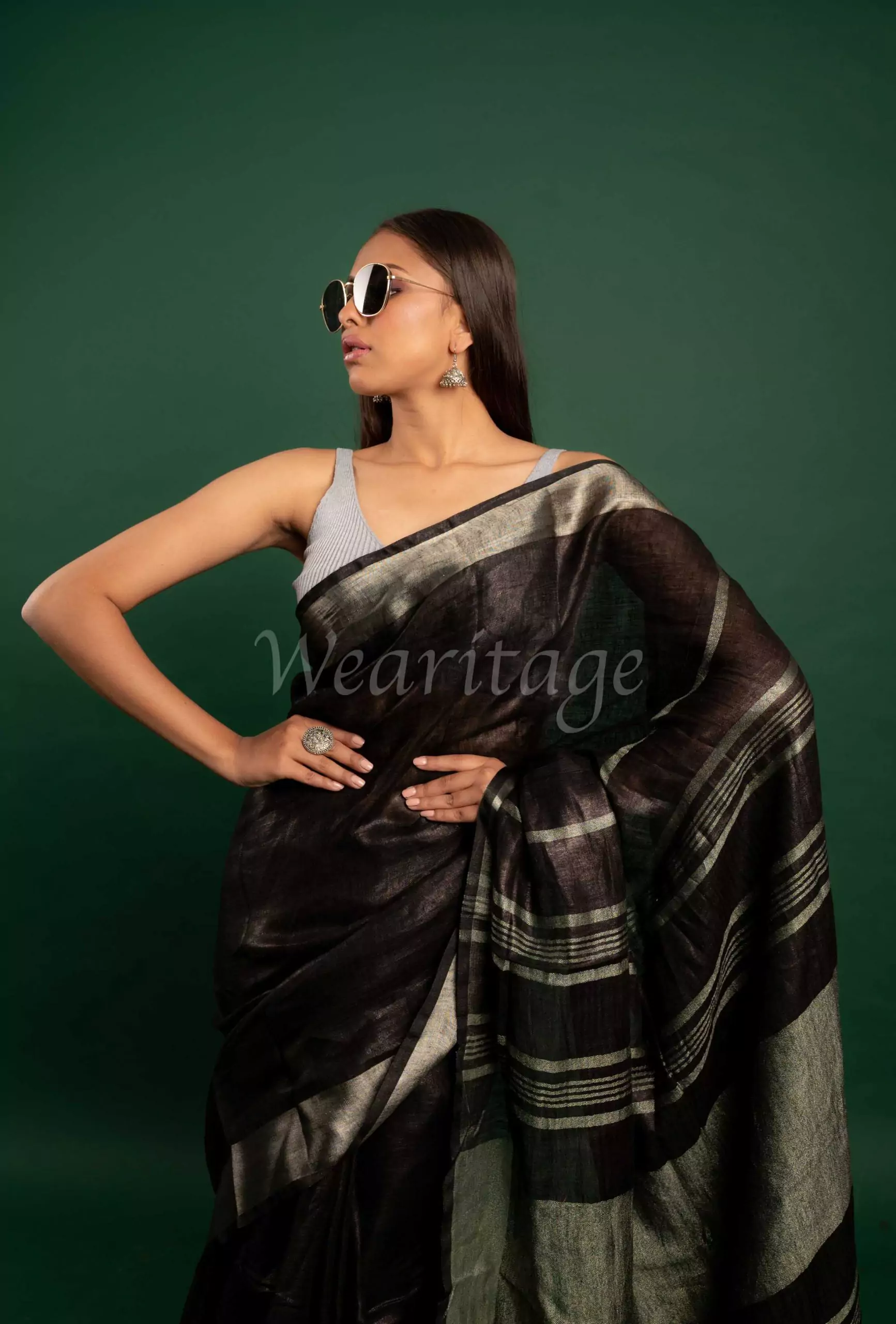 Black Silver Saree. Designer Indian Georgette Saree With Silver Border.  Simple Sari for Women. - Etsy