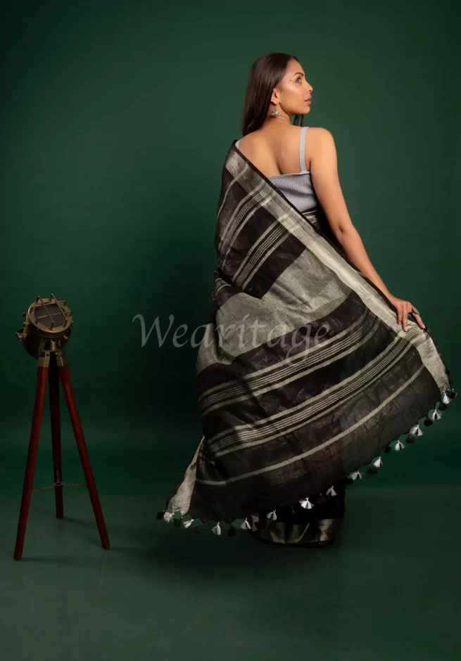 Buy Black Handloom Raw Silk Woven Border Saree With Blouse by Designer  VISHNU WEAVES for Women online at Kaarimarket.com