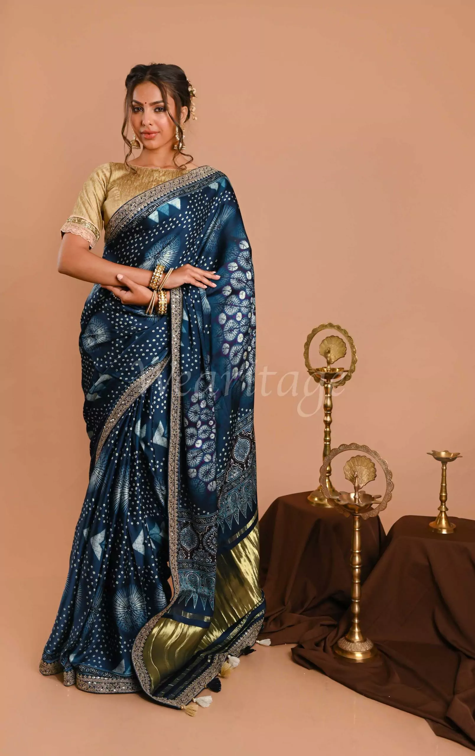 Navy Blue and Pink Classic Patola Silk Saree