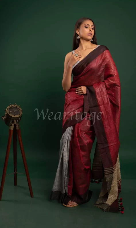 Wine Linen Saree-SRPWLS14 – Sayali Rajadhyaksha Sarees