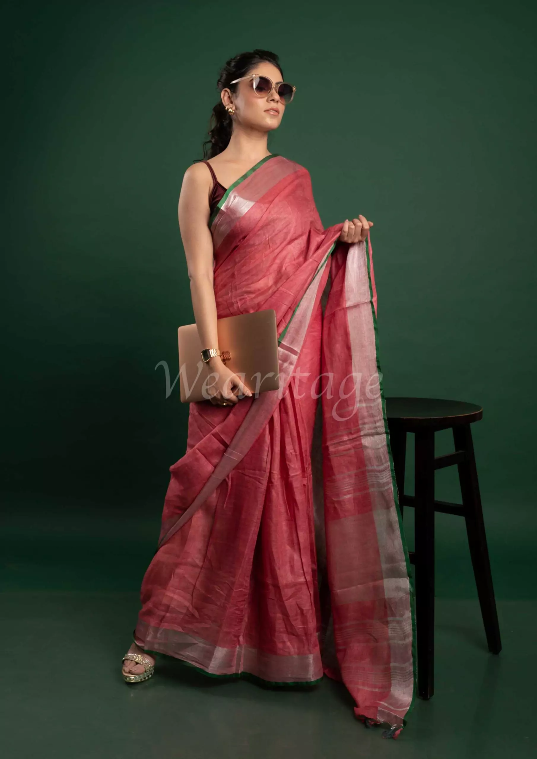 Brown – Ash Linen Saree – Wearitage India