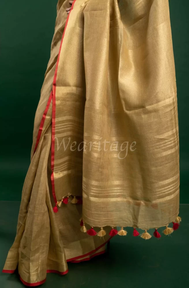 Golden Zari Tissue Linen Sari | Linen World