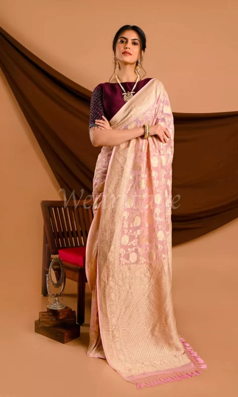 Buy Pink Banarasi Khaddi Georgette Saree online- Karagiri