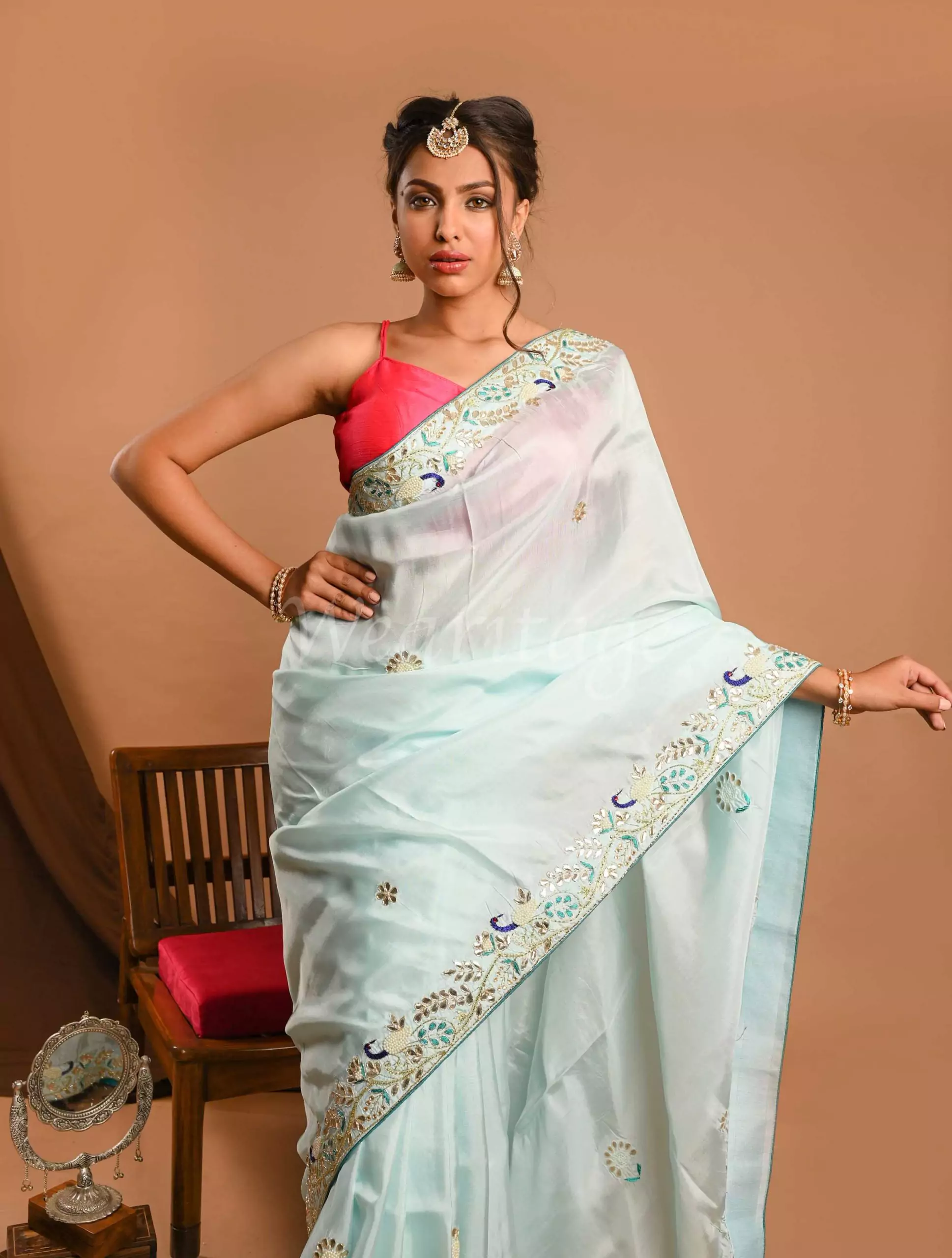 Dazzling Colored Zari Weaving Work Art Silk Sky Blue Saree
