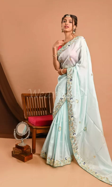 Buy online Women's Solid Light Blue Colored Saree With Blouse from ethnic  wear for Women by Cnh for ₹799 at 60% off | 2024 Limeroad.com