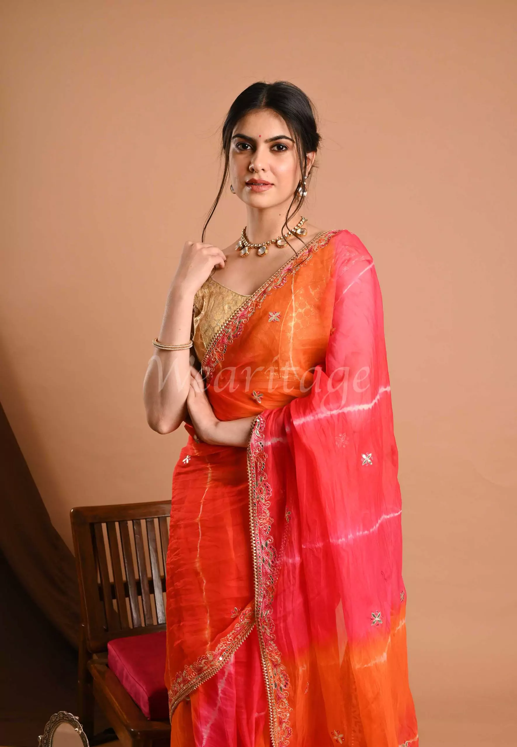 Buy Bansari Textiles Embellished, Applique, Self Design, Woven Kanjivaram  Cotton Silk, Jacquard Orange Sarees Online @ Best Price In India |  Flipkart.com