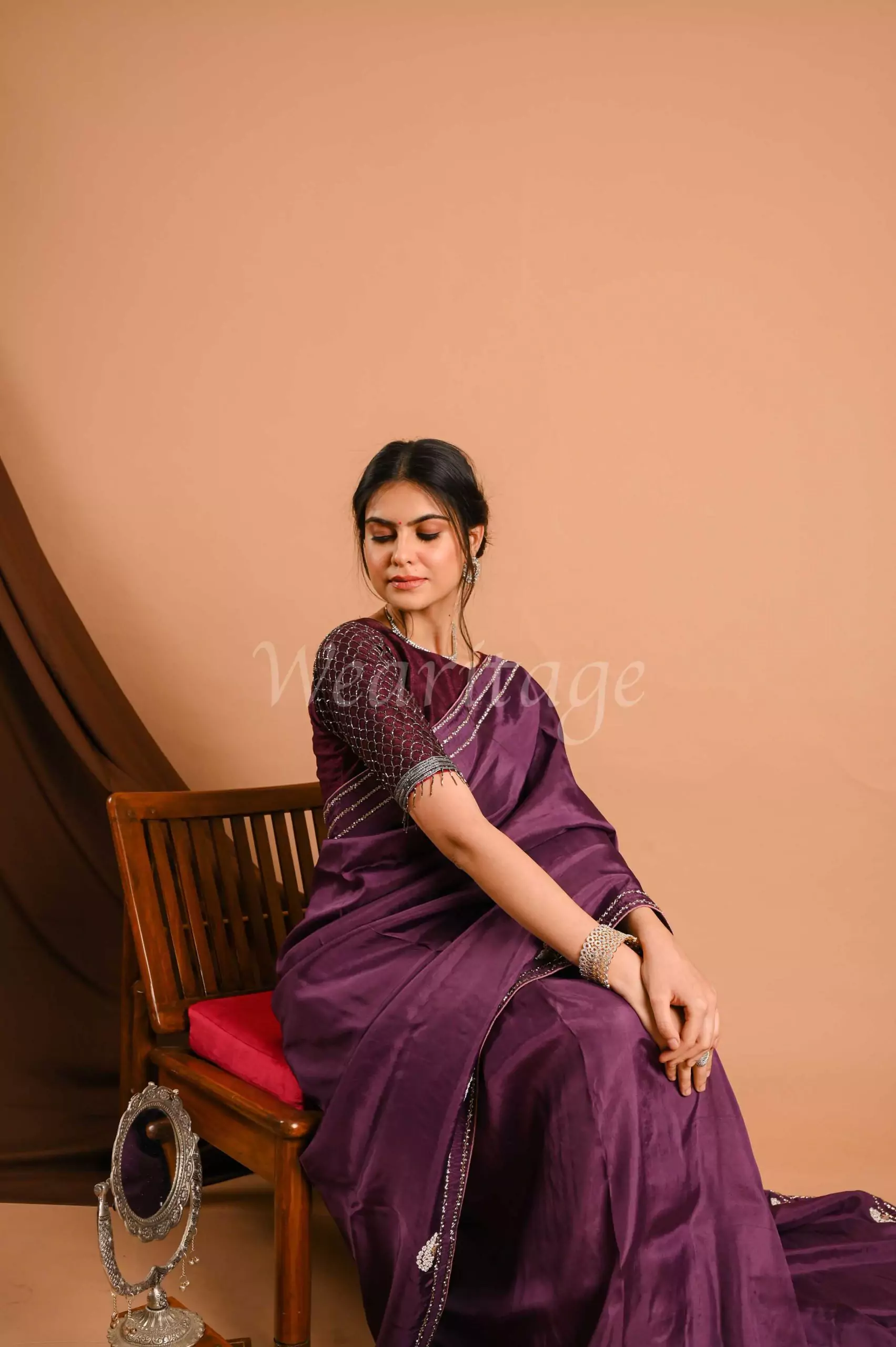 Buy Grape Wine Plain Chettinad Cotton Saree-UNM73621 Online at  Unnatisilks.com|UNM73621