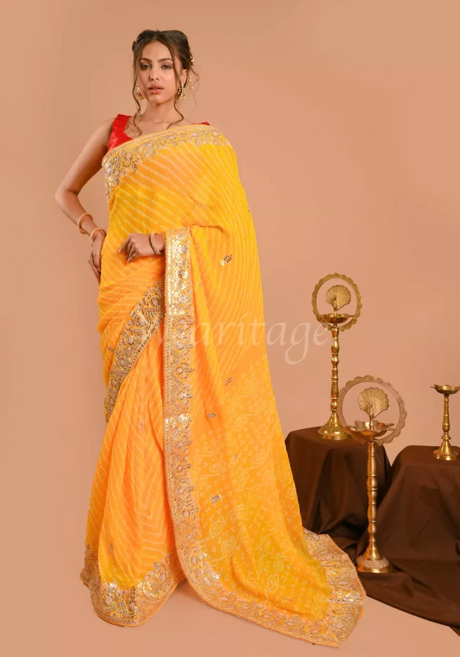 Mustard Yellow Bandhani Saree With Embroidery Work Blouse – Sareewave