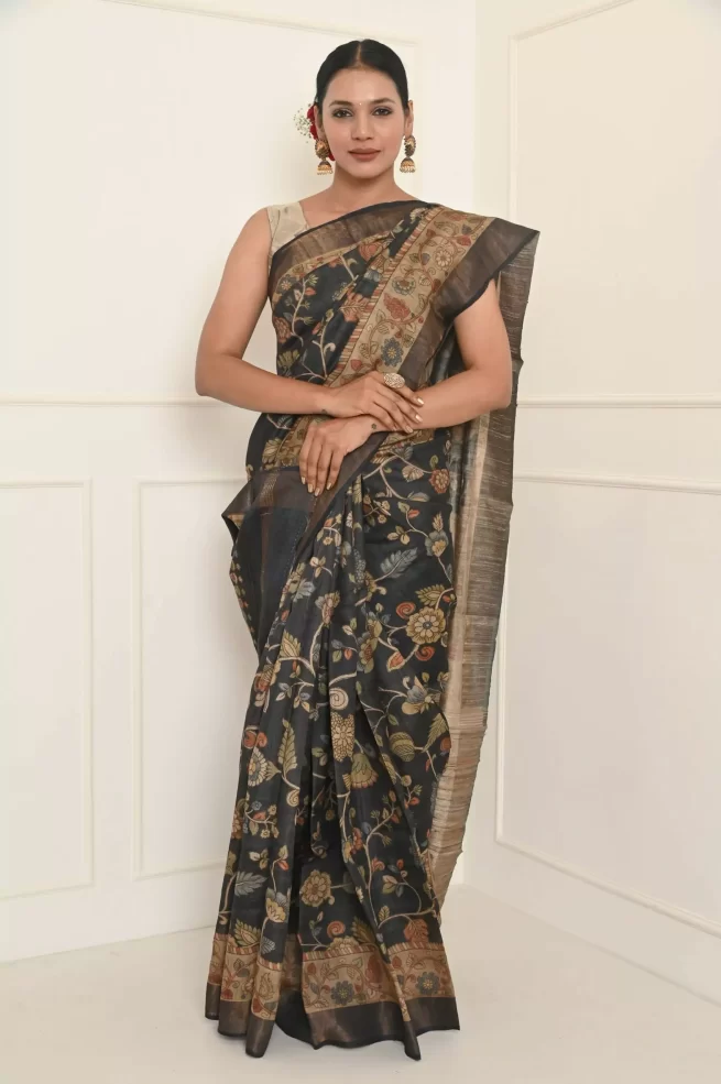 Black Georgette Printed Saree in Surat, HD Bazaar | ID: 8733539573