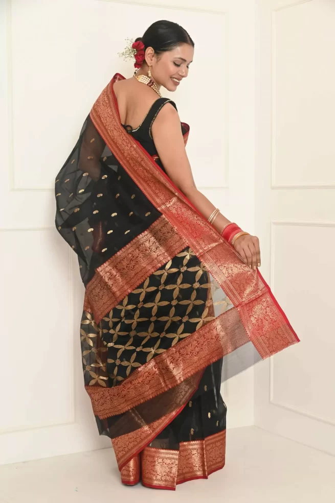 Pure Handloom Chanderi Tissue Katan Silk Saree with Nakshi border -  SaadgeeNilay