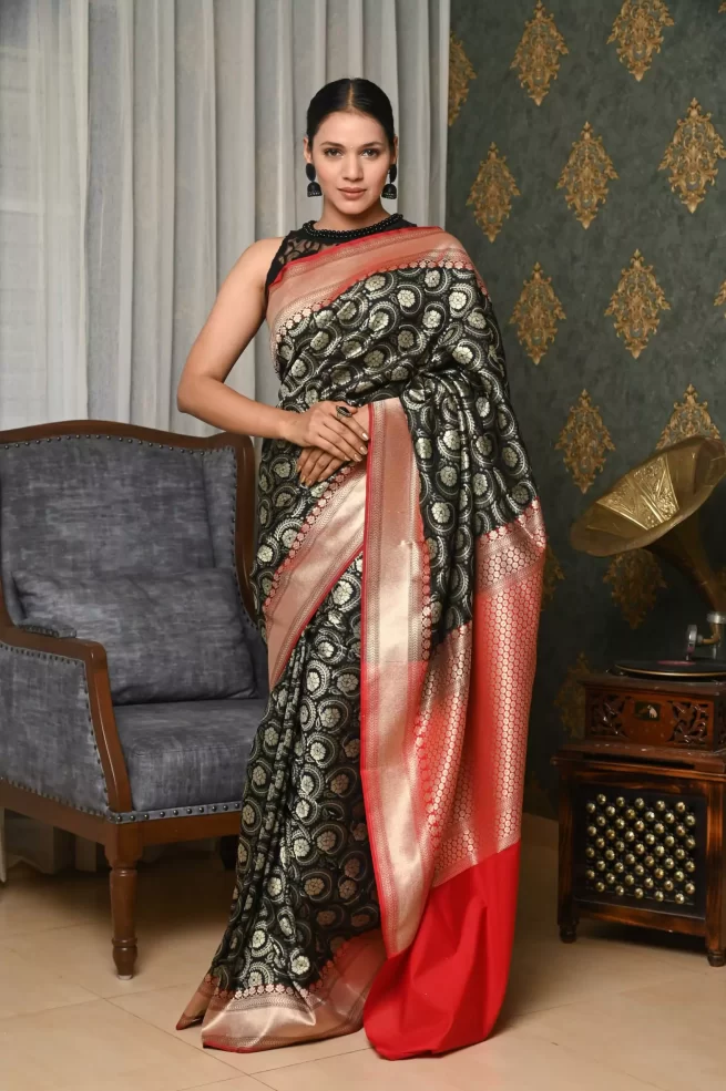 Black Banaras Soft Georgette Jaal silk | AbirabyBeena