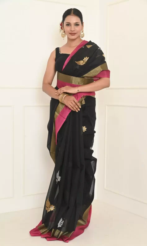 Banarasi Plain Organza Saree With Antique Zari Weaving-Black –  Banarasikargha