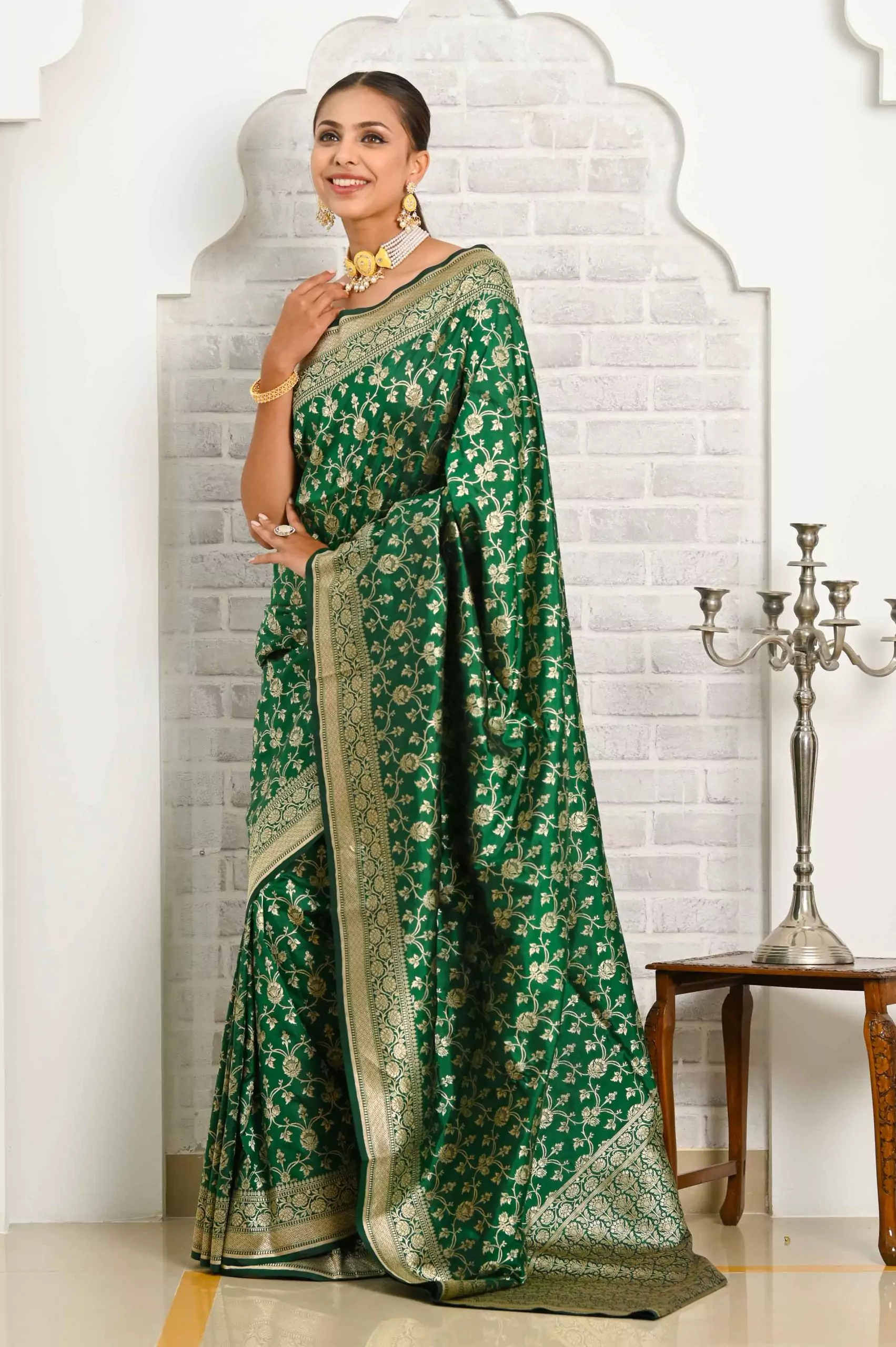 Buy Brunswick Green Banarasi Saree online-Karagiri