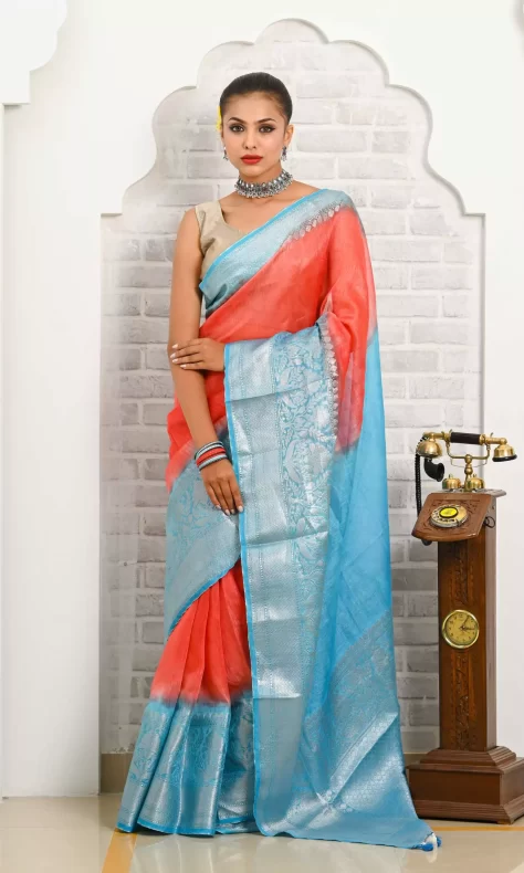 Buy iZibra Saree For Women blend and Dola Silk fabric Kanjivaram Sari With  Unstitched Banglori Blouse Piece 2023 (Gajari) at Amazon.in