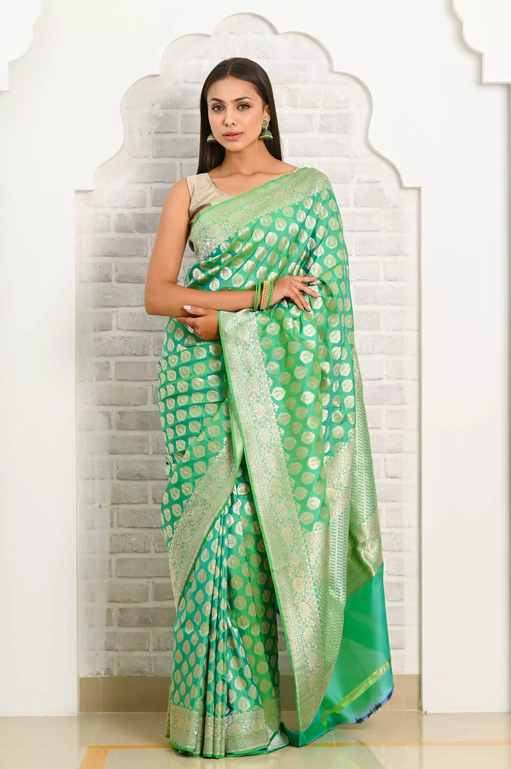 Turquoise Green Color Moonga Silk Handwoven Banarasi Saree – Banarasi Shagun