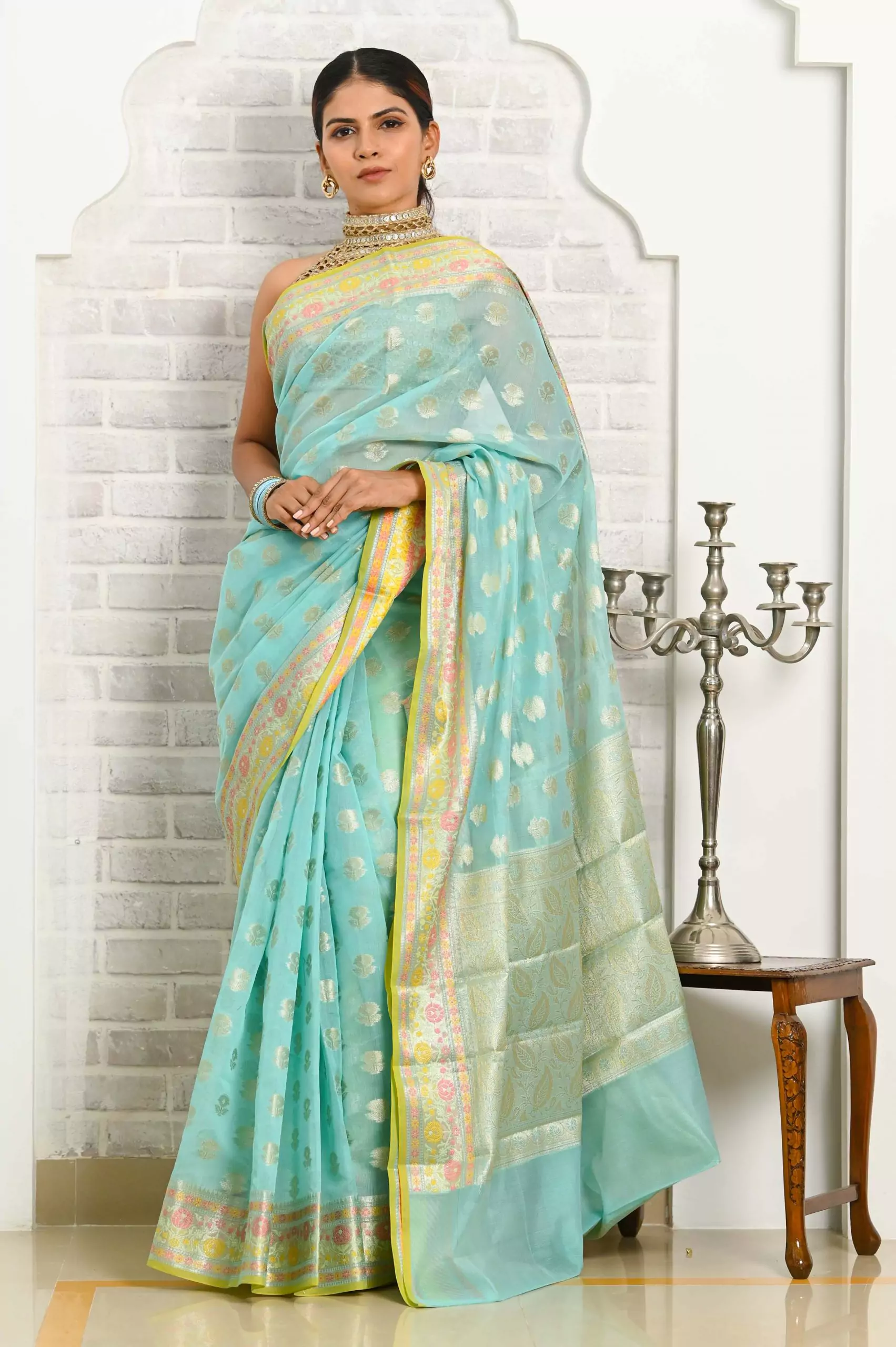 Women's Traditional Woven Banarasi Silk Saree With Blouse - Lilots |  Designer blouse patterns, Navy blue saree, Elegant saree