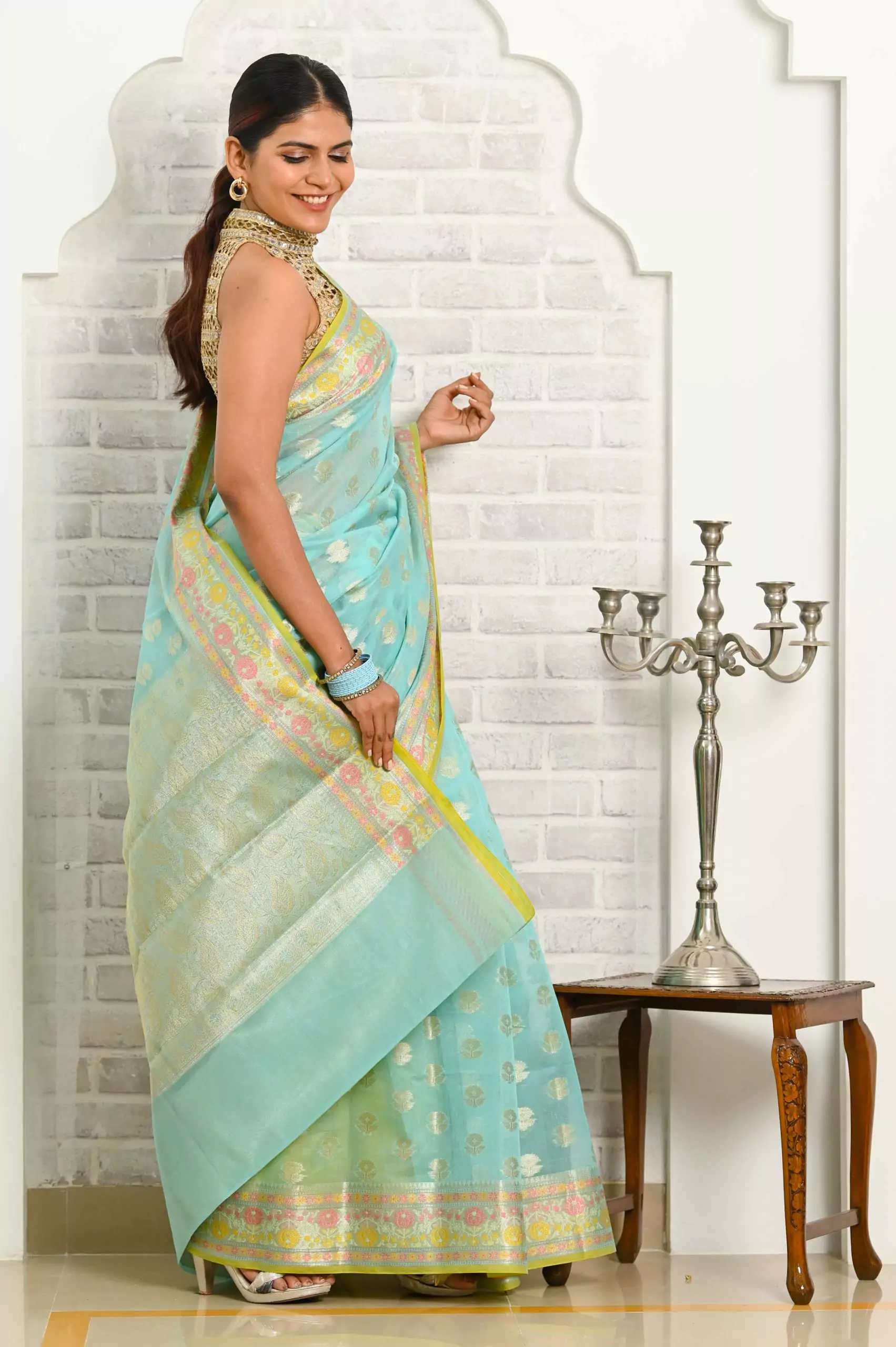 Buy Sky Blue Banarasi Saree for Women Online from India's Luxury Designers  2024