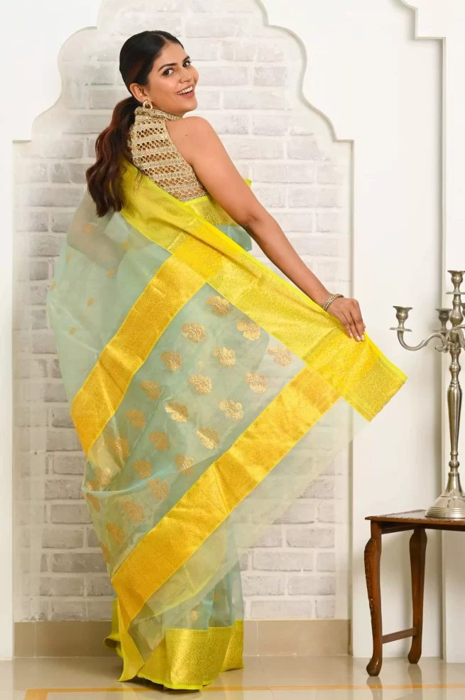 Metco Fashion Yellow Saree for Women with Silver Zari Weaving Women Saree  Wedding Saree (D.No.