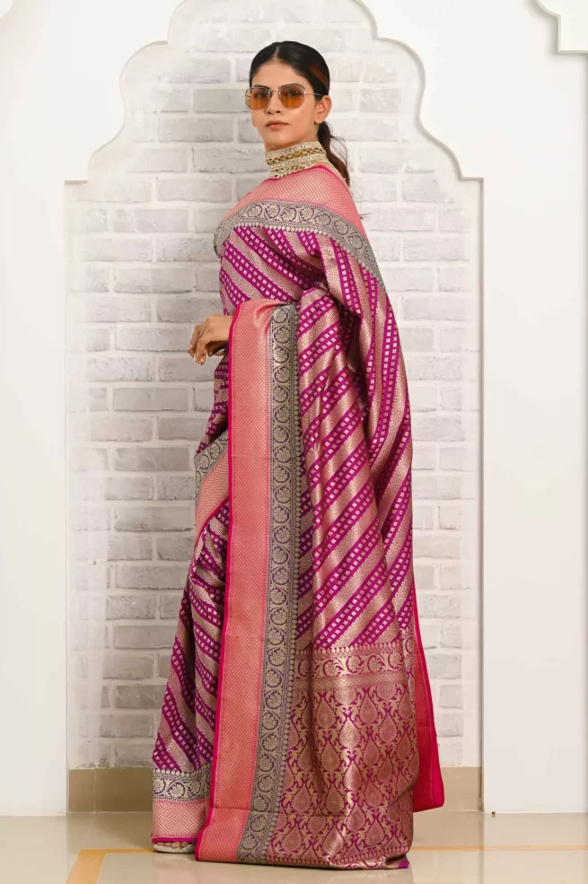 Buy Monjolika Fashion Magenta Color Banarasi Silk Saree with Unstitched  Blouse online