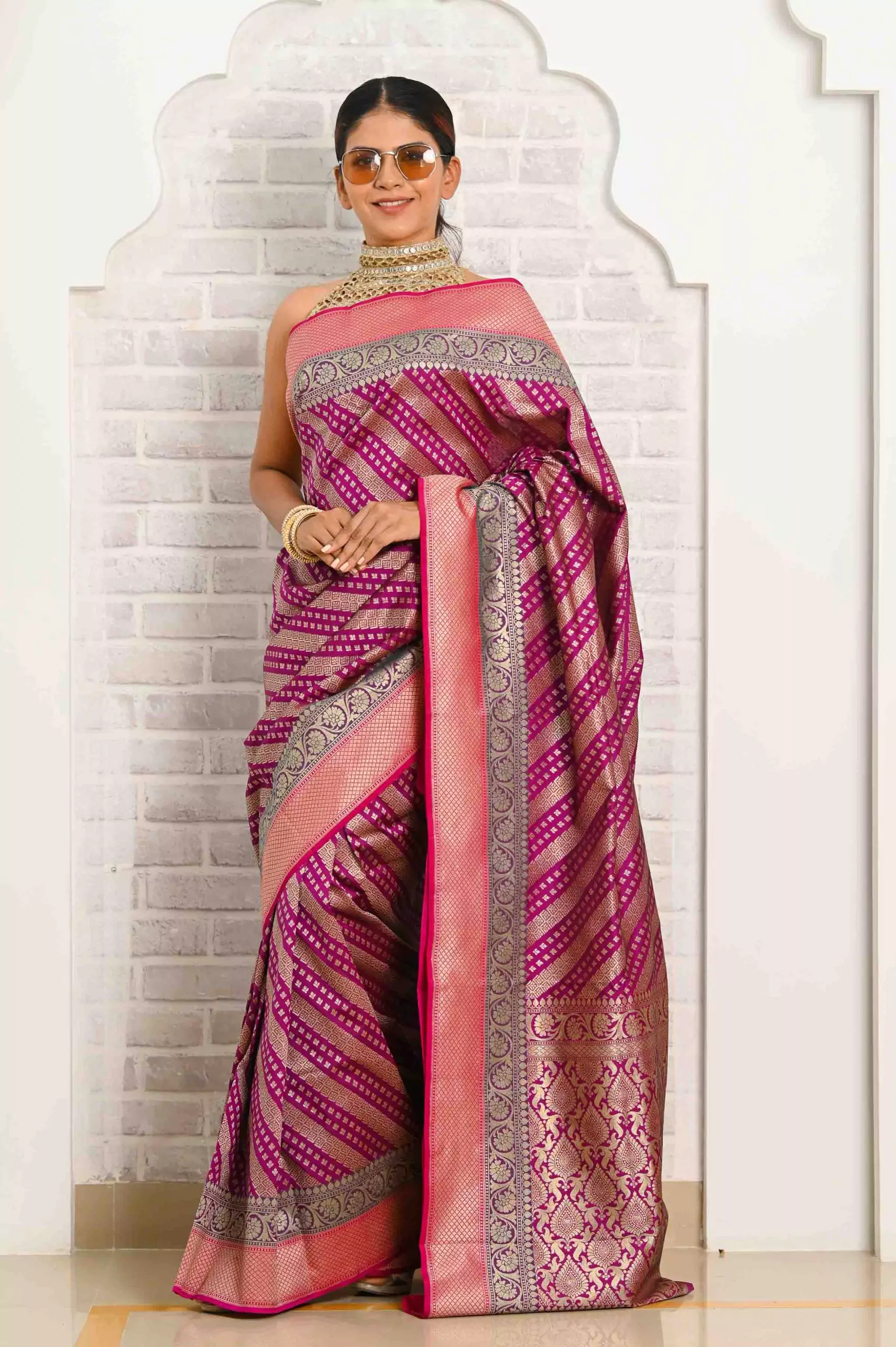 Magenta Banarasi Silk Saree | Leemboodi