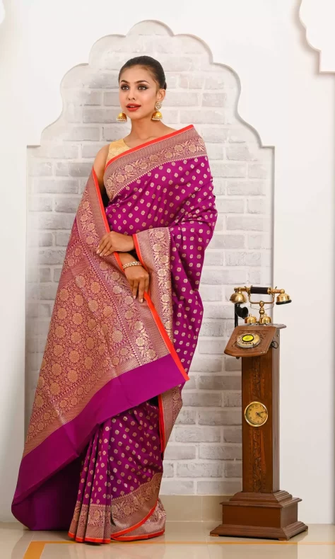 Banarasi Silk Vertical Lines And Butta Purple Saree | Kankatala