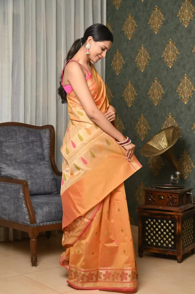 Rust Orange Zari Weaving Banarasi Silk Saree