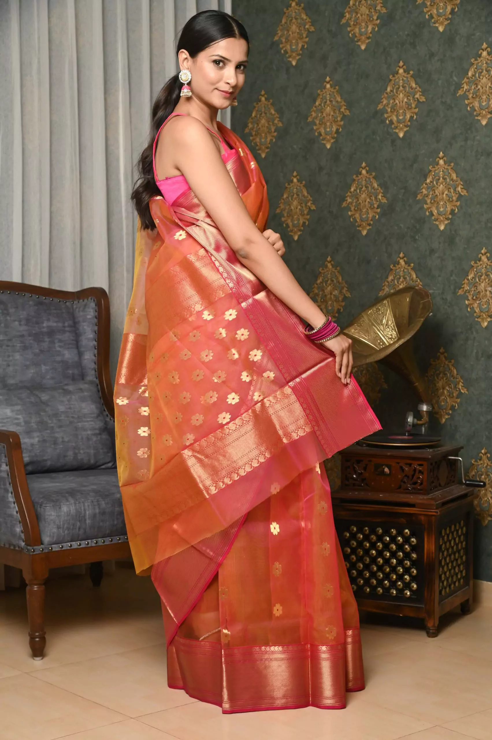 Buy Pink Chanderi Silk Saree ZA-286 Online in India
