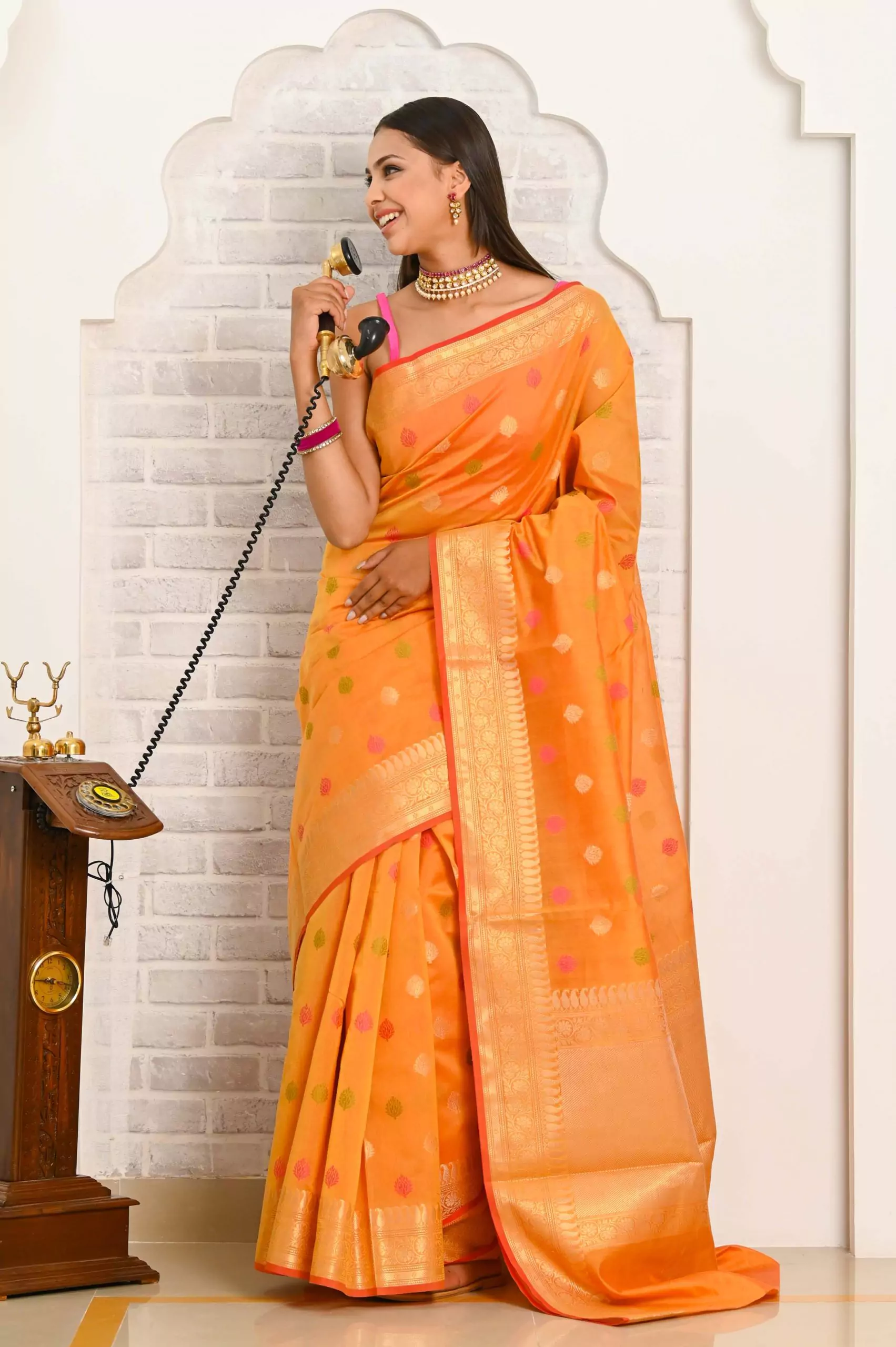 Zari Banarasi silk Banarasi Saree Orange - SR21530