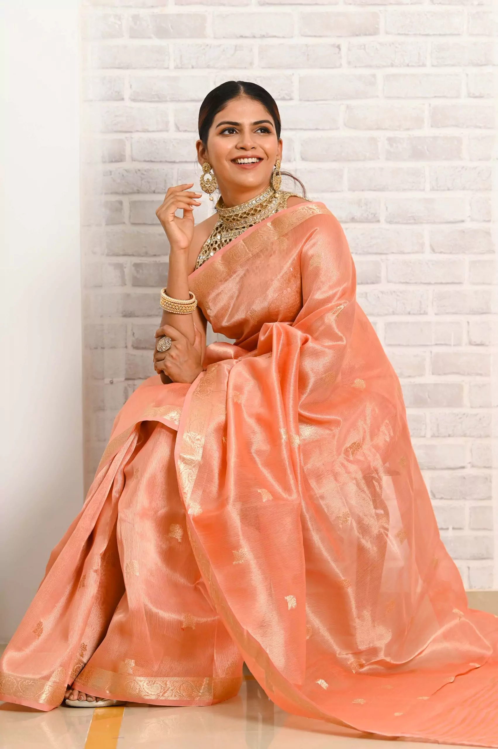 Fantabulous Peach Soft Banarasi Silk Saree With Invaluable Blouse Piec –  LajreeDesigner