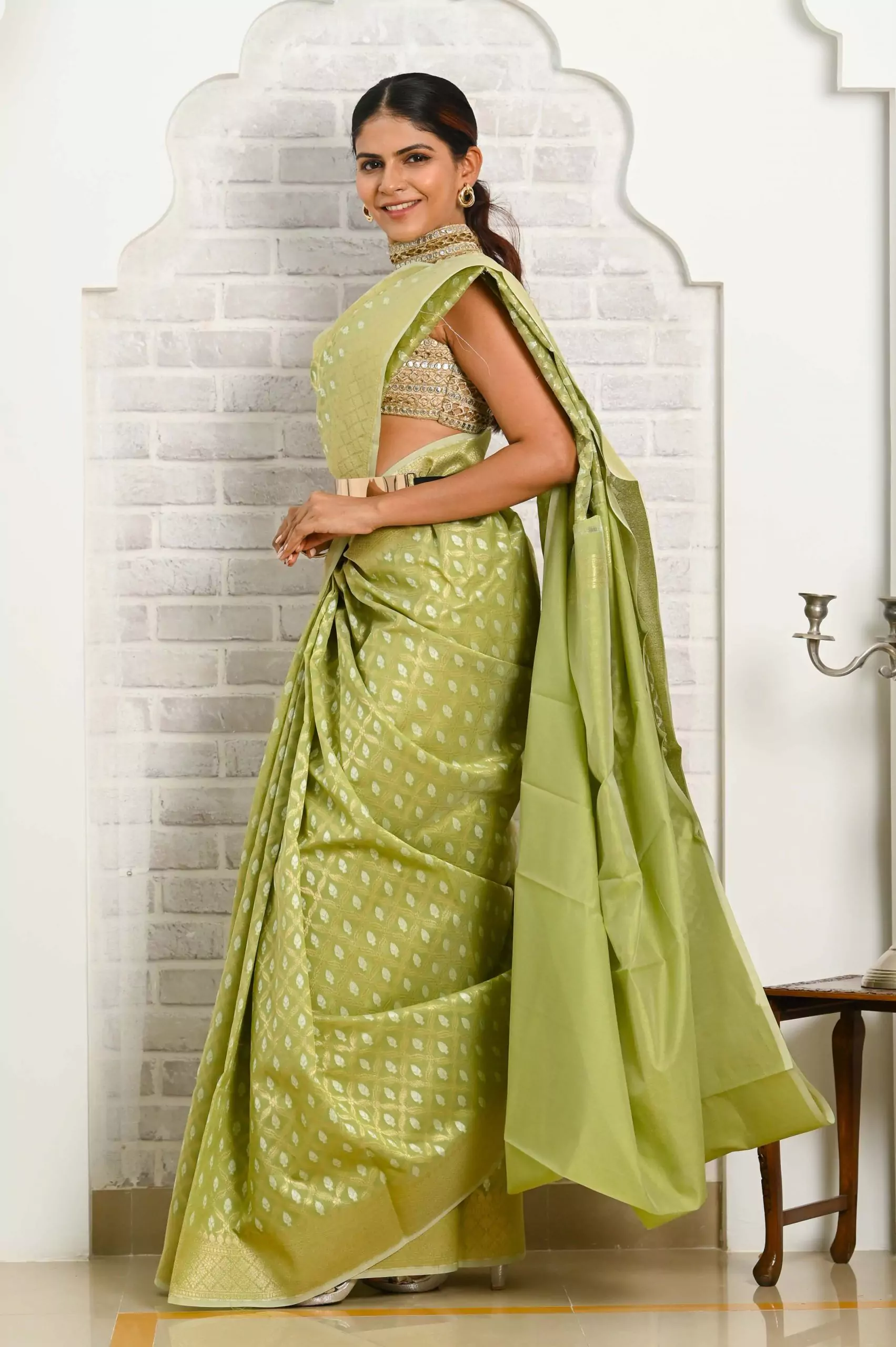 Buy Mint Green Banarasi Saree online-Karagiri