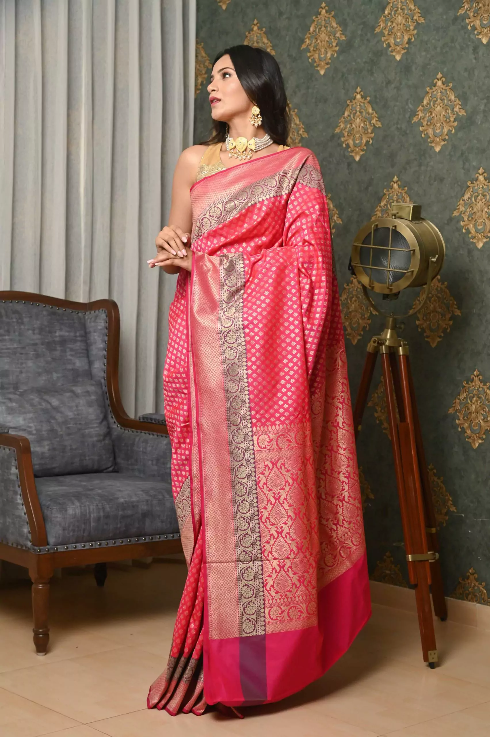 Women's Rani Pink Color Banarasi Silk Zari Work Saree - Monjolika | Party  wear indian dresses, Silk sarees, Pure silk sarees