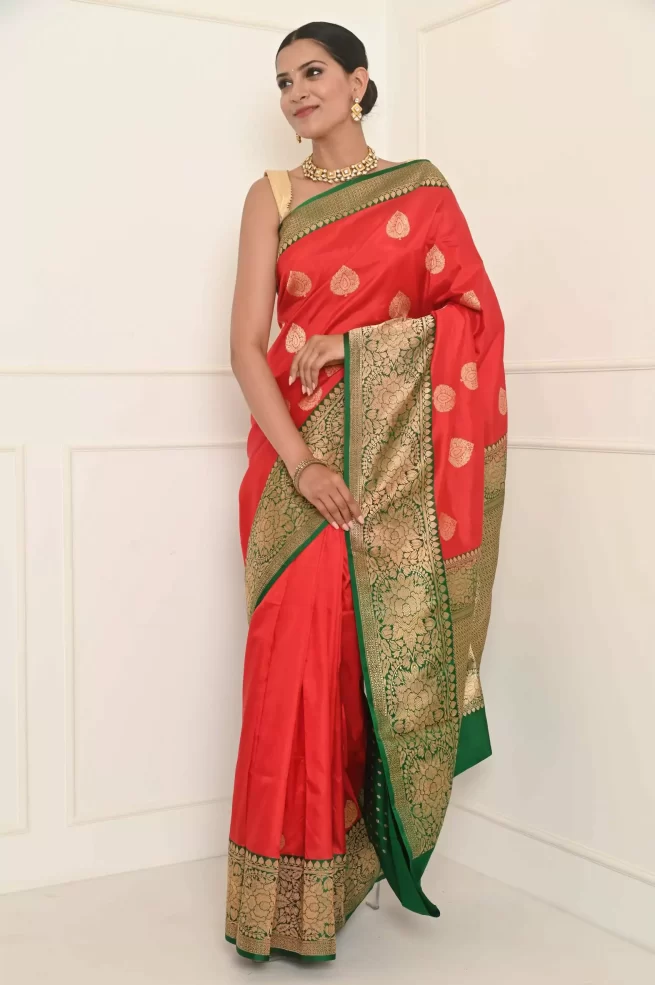 Buy Banarasi Silk Saree In Red And Green Color Online - SARV08240 | Andaaz  Fashion