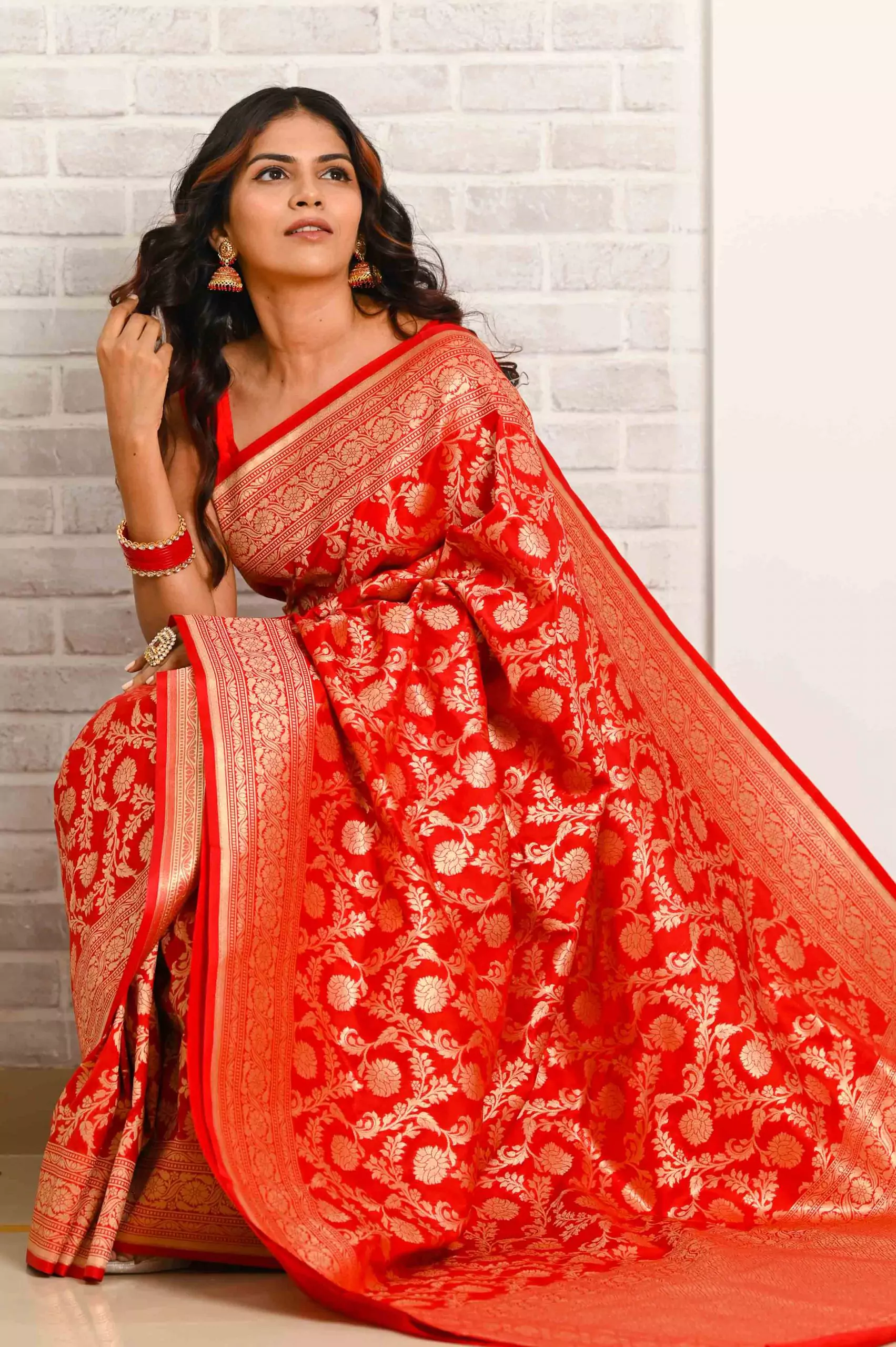 Red Banarasi Soft Silk Zari Work Saree