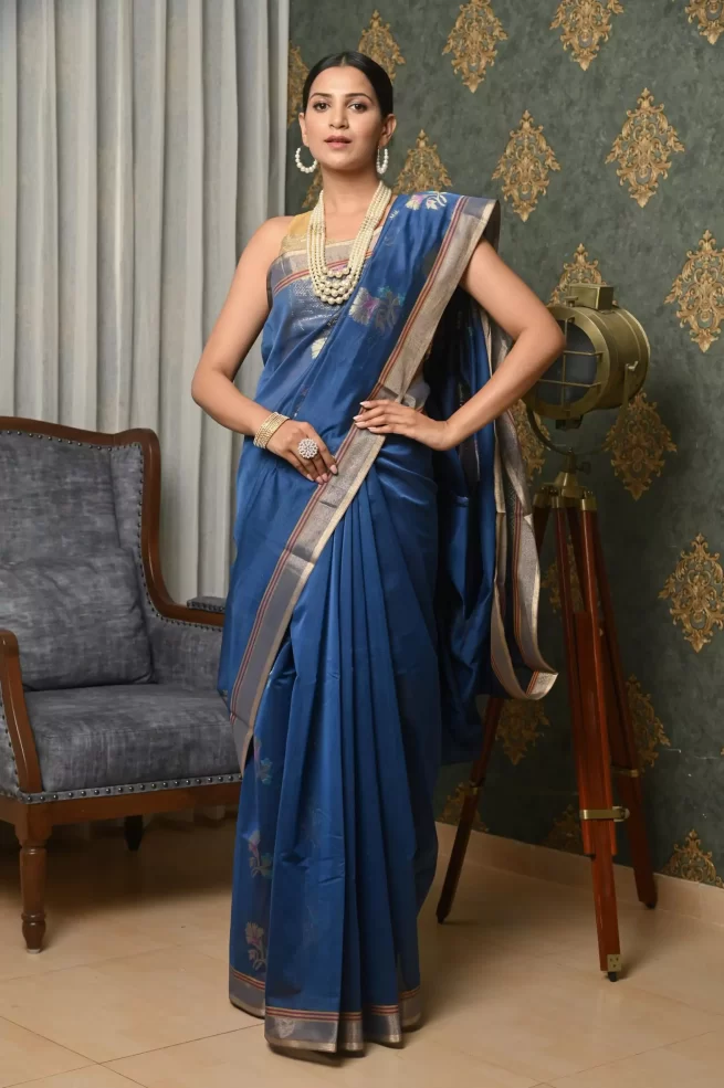Pink and Blue Minakari Patli Pallu Banarasi Saree – Keya Seth Exclusive