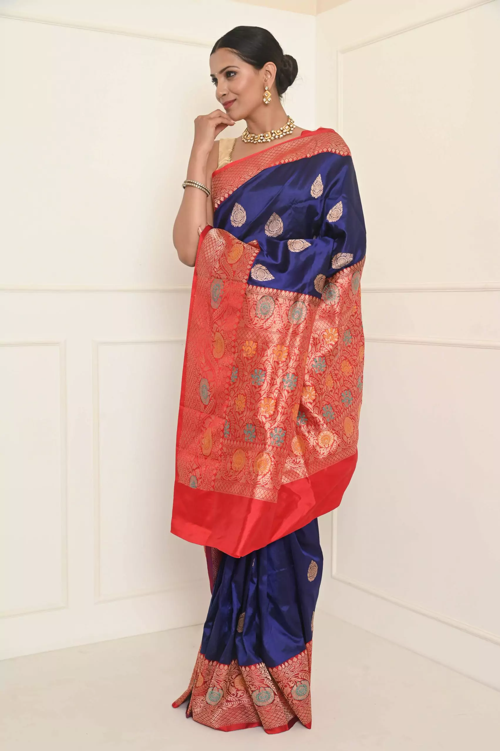 Check out the elegant Multi Colour Silk Meena Women's Bandhej Saree -