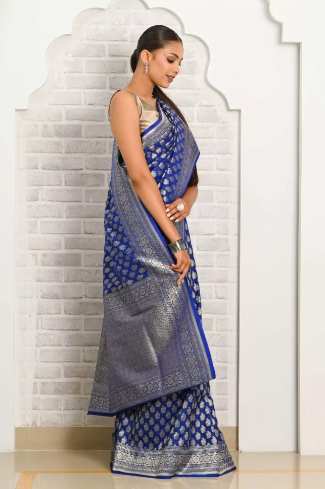 Shop Pure Khaddi Georgette Blue Banarasi Saree Blouse Online India USA –  Sunasa