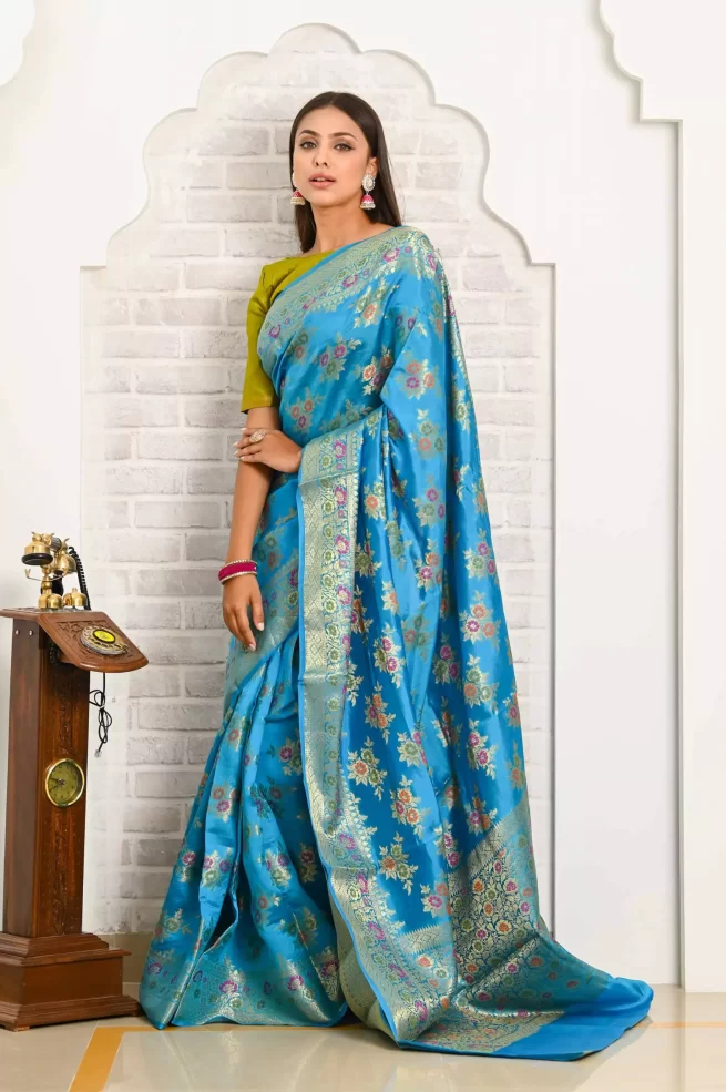 Buy Pikham Woven Banarasi Art Silk Light Blue Sarees Online @ Best Price In  India | Flipkart.com