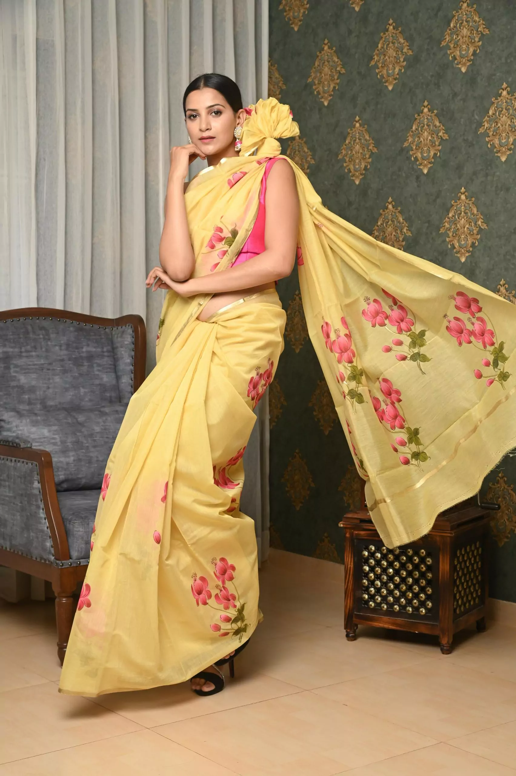 Purchase Mehndi Designed Kerala Hand Painted Saree